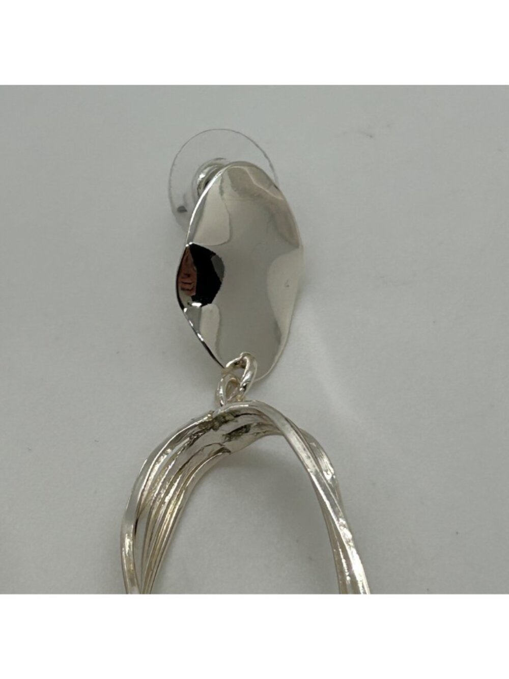 Silver Tone Geometric Dangle Earrings Layered Oval Twisted Hoop Design 2.5 inch - Picture 6 of 11